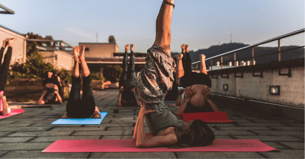 yoga class on a rooftop