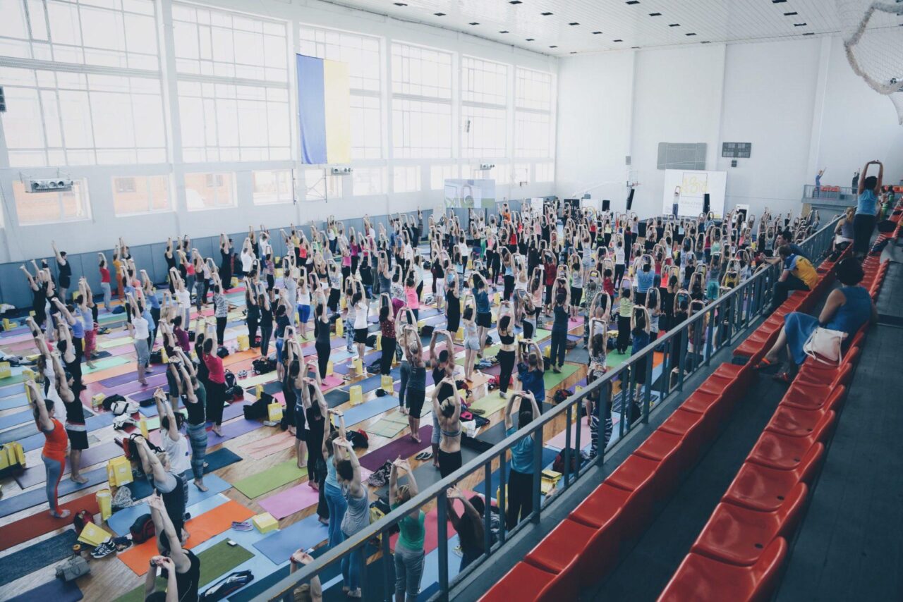 yoga in a gym hall yoga in a gym hall