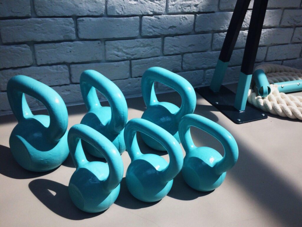 row of blue weights