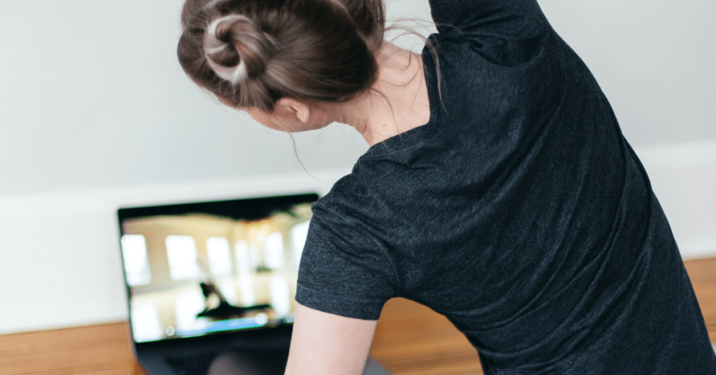woman doing online workout