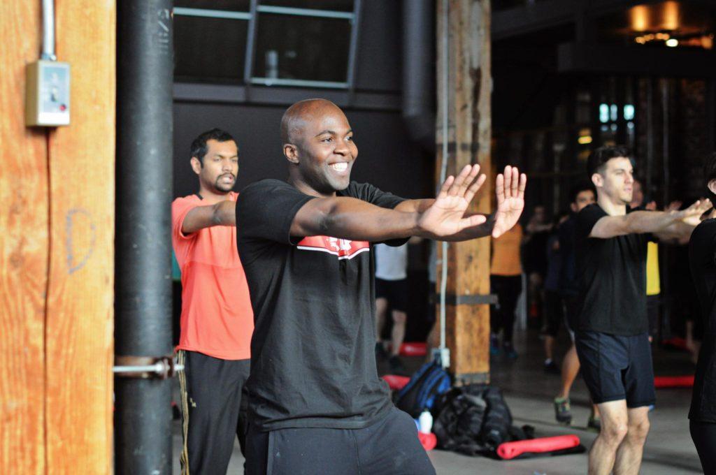 person smiling in fitness class