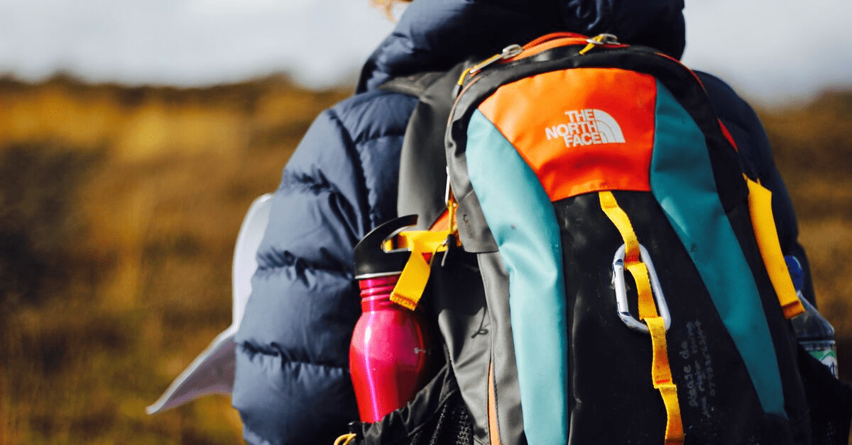 Northface bag pack on hill walker