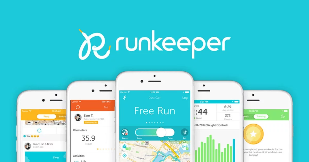 Runkeeper logo on light blue background with a selection of phones underneath