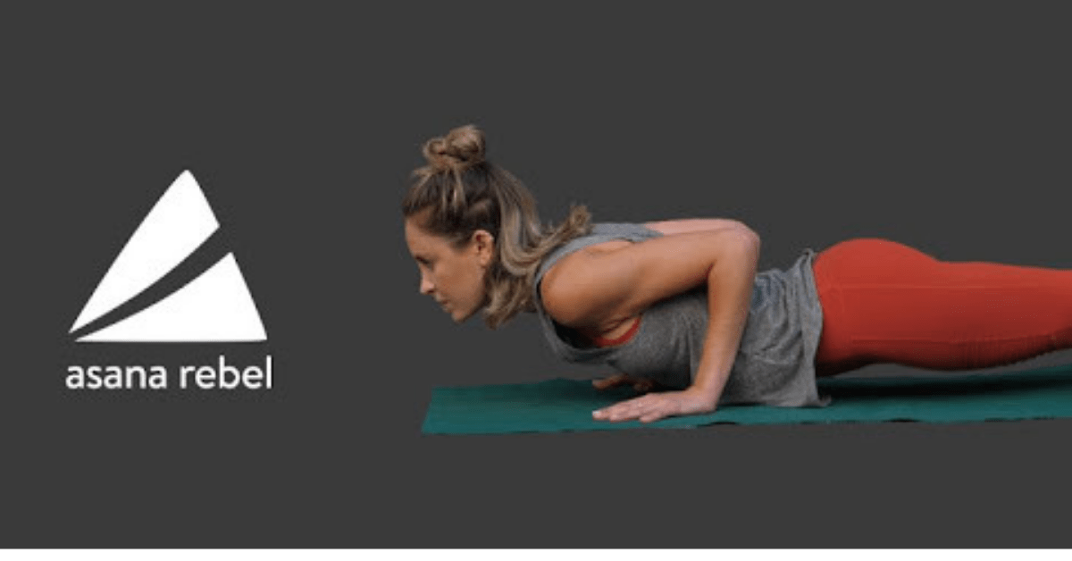 woman doing yoga beside the asana rebel