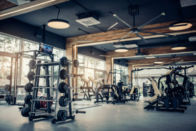 Modern,Light,Gym.,Sports,Equipment,In,Gym.,Barbells,Of,Different