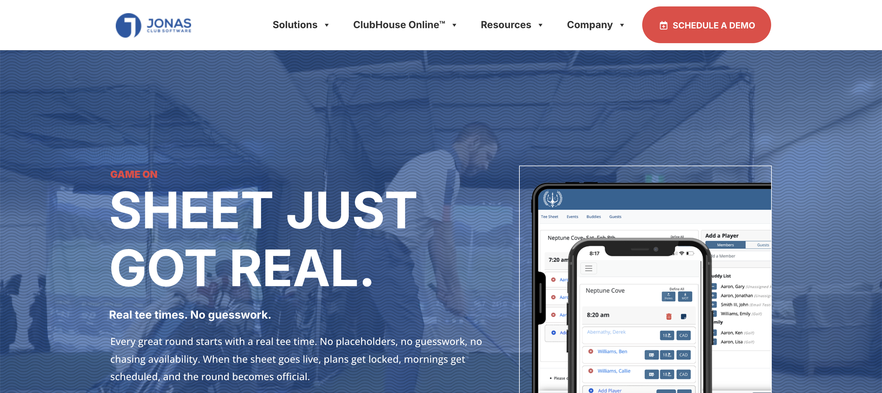 Jonas Club Software homepage banner