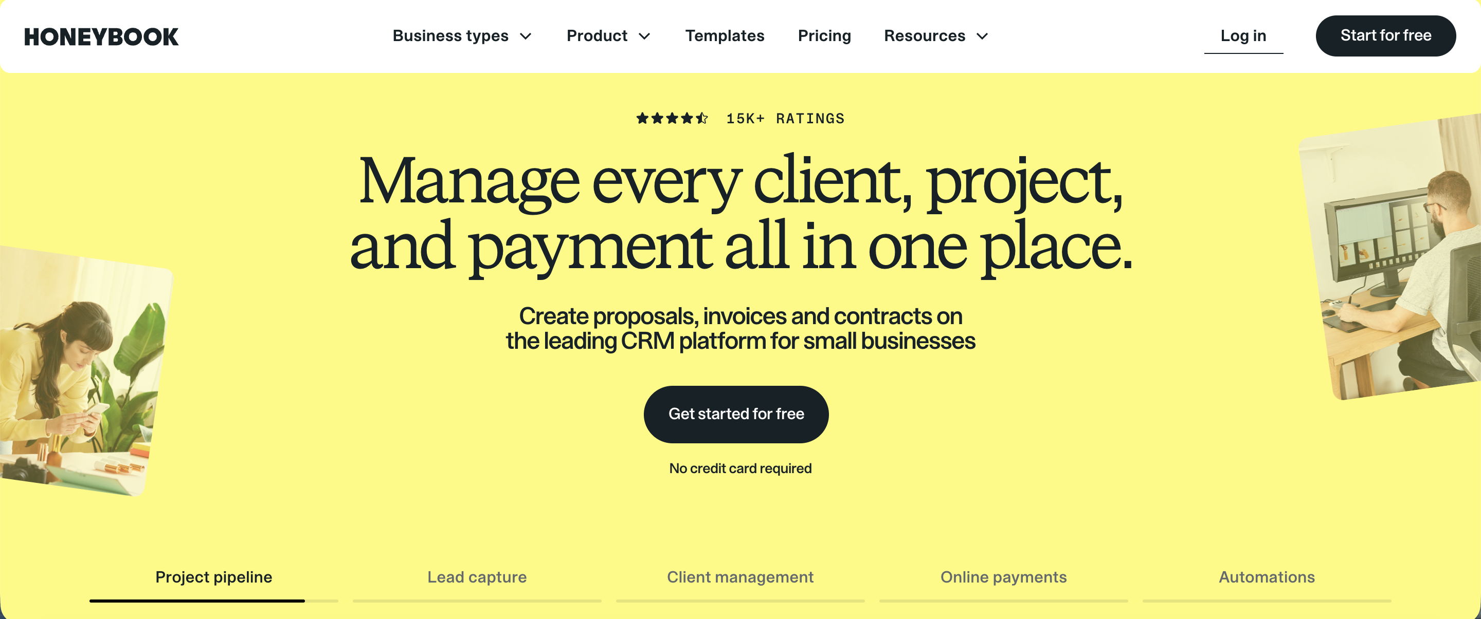 Honeybook software homepage banner