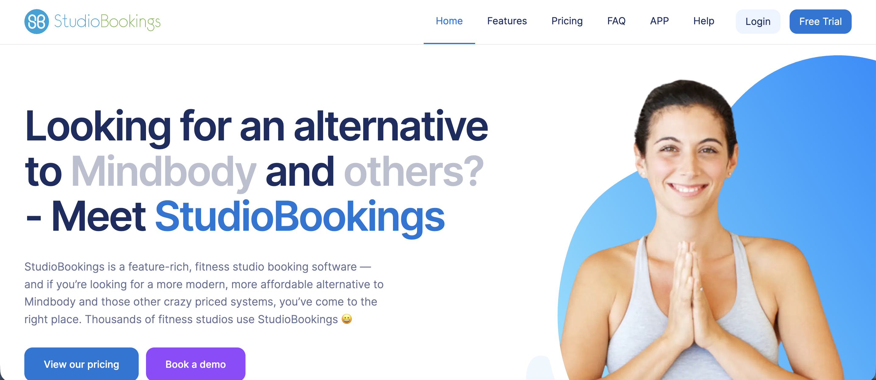 StudioBookings yoga studio software homepage banner