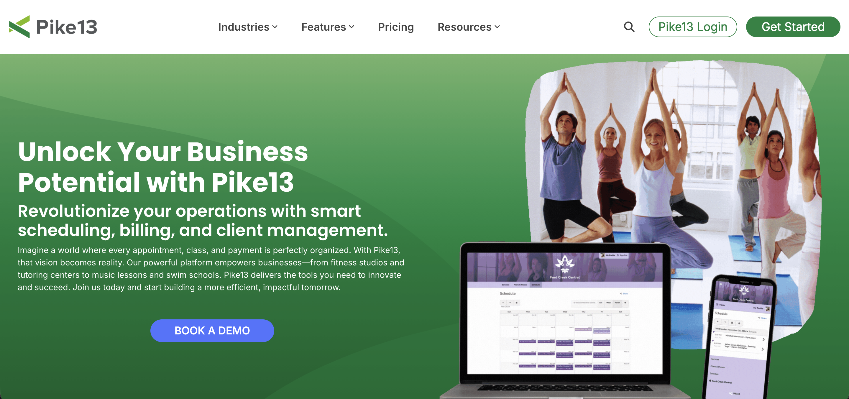 Pike13 yoga studio software homepage banner